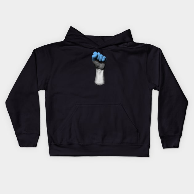 Flag of Estonia on a Raised Clenched Fist Kids Hoodie by jeffbartels